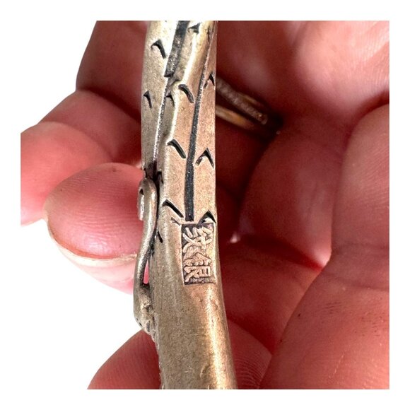 Vtg Dragon Head Double Oriental Theme Tibetan Handmade Silver Bangle Bracelet - Picture 6 of 10